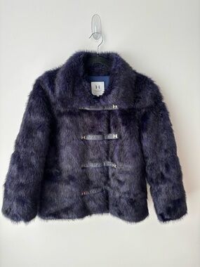 Halston Heritage Faux Fur Jacket Purple Mob Wife Coat Cropped Luxe Size M